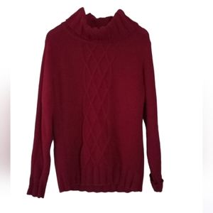 Eddie Bauer Cowl Neck Bullion Cable Red Cotton Oversized Sweater - Size: L
